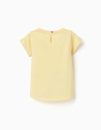 Cotton T-shirt with cherry motif for baby girls, yellow