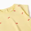 Cotton T-shirt with cherry motif for baby girls, yellow
