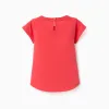 Cotton T-shirt with orange print for baby girls, coral