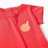 Cotton T-shirt with orange print for baby girls, coral