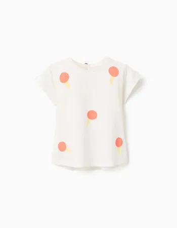 Cotton T-shirt with ice-cream motif for baby girls, white