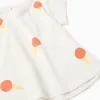 Cotton T-shirt with ice-cream motif for baby girls, white