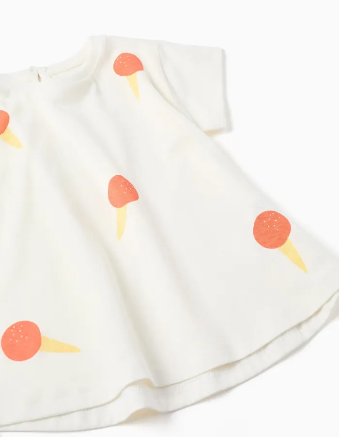 Cotton T-shirt with ice-cream motif for baby girls, white