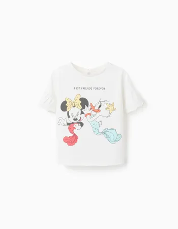 Cotton T-shirt with Minnie and Daisy print for baby girls, white