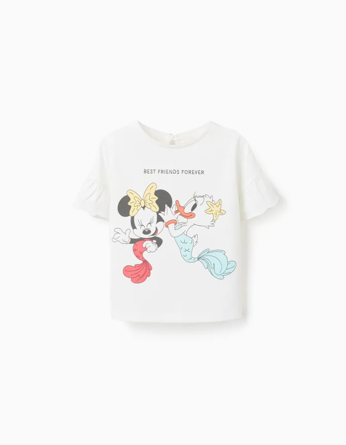 Cotton T-shirt with Minnie and Daisy print for baby girls, white