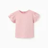 Cotton T-shirt with sleeves in broderie anglaise for baby girls, pink