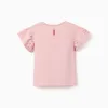 Cotton T-shirt with sleeves in broderie anglaise for baby girls, pink