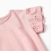 Cotton T-shirt with sleeves in broderie anglaise for baby girls, pink