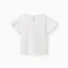 Cotton T-shirt with crochet pocket for baby girls, white