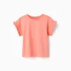 Cotton T-shirt with ruffled sleeves for baby girls, light coral