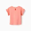 Cotton T-shirt with ruffled sleeves for baby girls, light coral