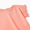 Cotton T-shirt with ruffled sleeves for baby girls, light coral