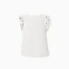 Ribbed cotton T-shirt with ruffled sleeves for baby girls, light beige