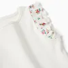 Ribbed cotton T-shirt with ruffled sleeves for baby girls, light beige
