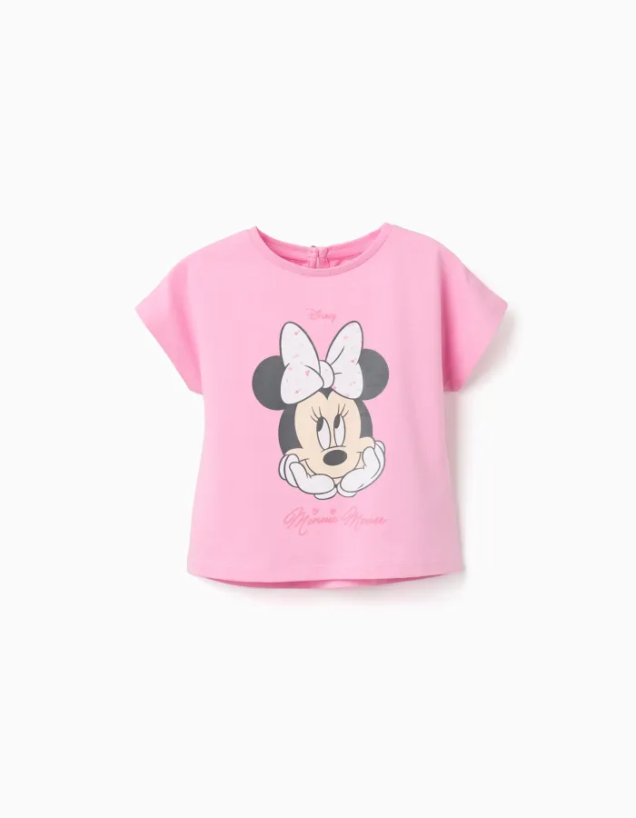 Cotton T-shirt with Minnie print for baby girls, pink