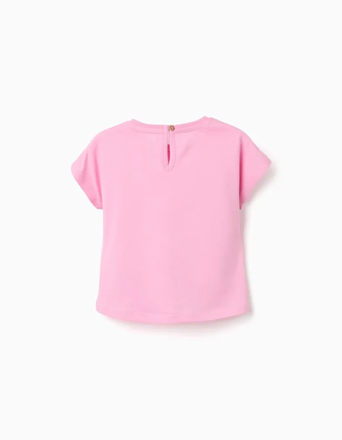 Cotton T-shirt with Minnie print for baby girls, pink