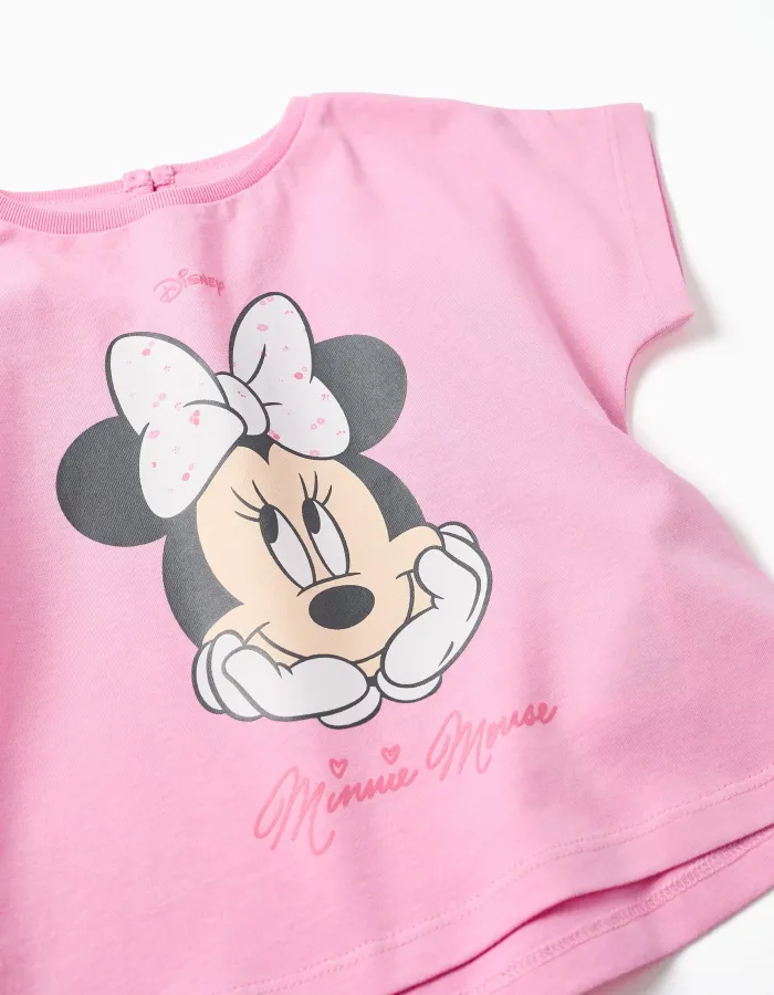 Cotton T-shirt with Minnie print for baby girls, pink
