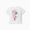 Cotton T-shirt with Minnie print and ruffles for baby girls, white