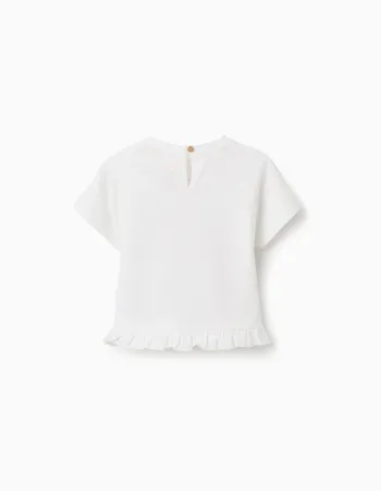 Cotton T-shirt with Minnie print and ruffles for baby girls, white
