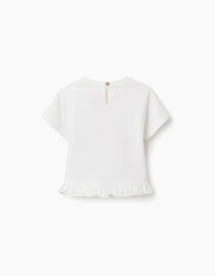 Cotton T-shirt with Minnie print and ruffles for baby girls, white