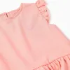 Cotton T-shirt and ribbed trousers for baby girls, salmon/beige