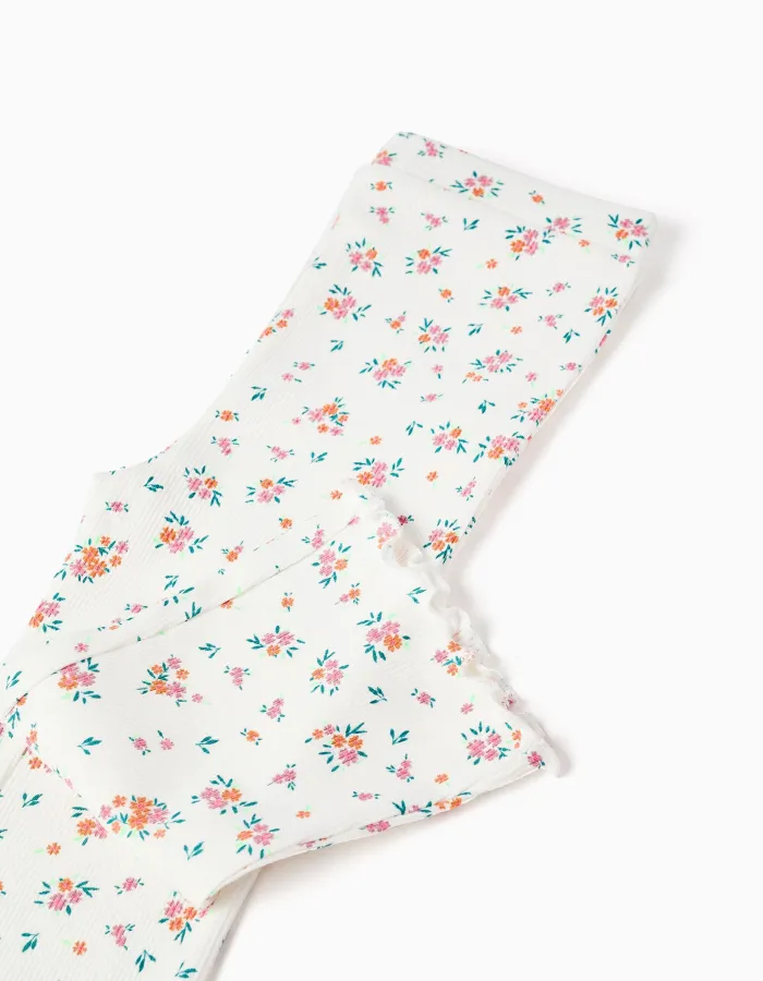 Cotton T-shirt and ribbed trousers for baby girls, salmon/beige