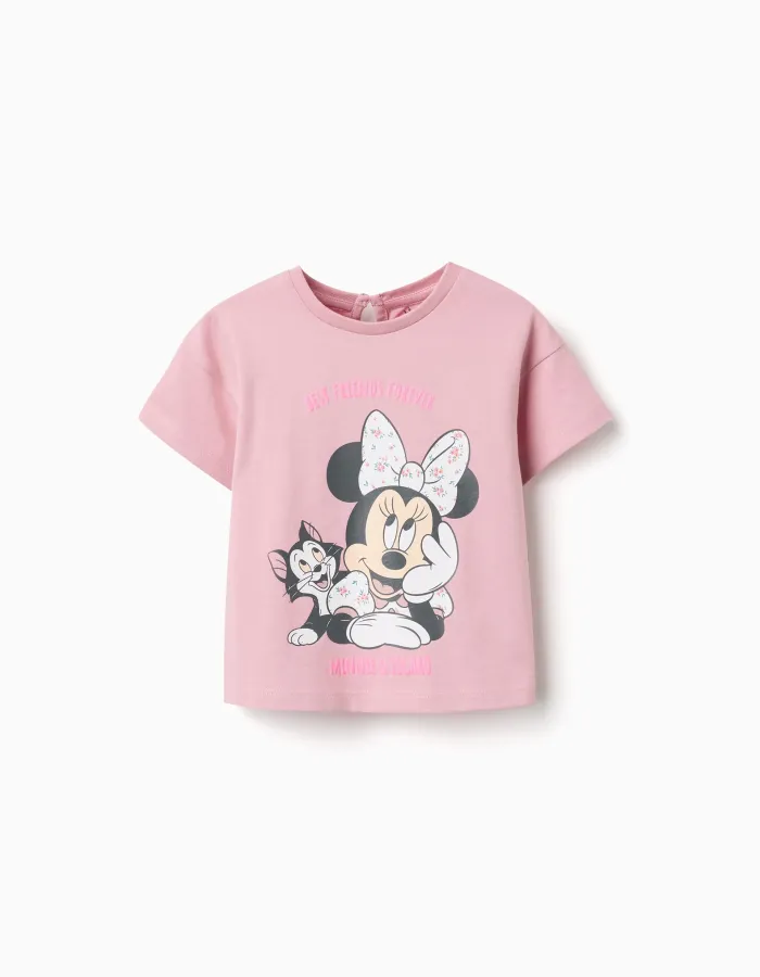 Cotton T-shirt with Minnie & Figaro print for baby girls, pink
