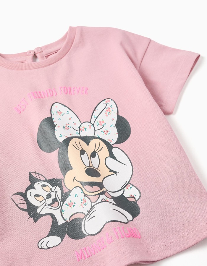 Cotton T-shirt with Minnie & Figaro print for baby girls, pink