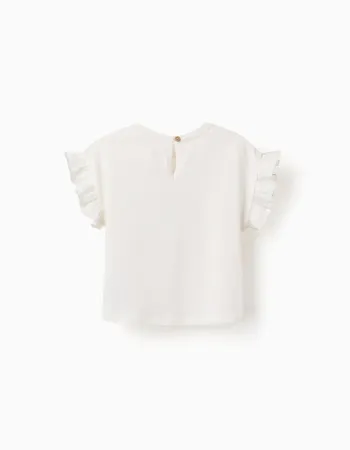 Cotton T-shirt with Stitch print and ruffles for baby girls, light beige