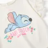Cotton T-shirt with Stitch print and ruffles for baby girls, light beige