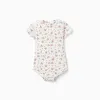 Ribbed bodysuit with floral pattern for baby girls, light beige