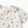 Ribbed bodysuit with floral pattern for baby girls, light beige