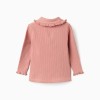 Long sleeve ribbed T-shirt with ruffle collar for baby girls, pink