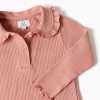 Long sleeve ribbed T-shirt with ruffle collar for baby girls, pink