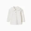 Long sleeve ribbed T-shirt with ruffle collar for baby girls, white