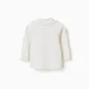 Long sleeve ribbed T-shirt with ruffle collar for baby girls, white