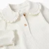 Long sleeve ribbed T-shirt with ruffle collar for baby girls, white