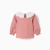 Long sleeve T-shirt with embroidered collar for baby girls, pink
