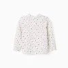 Long sleeve ribbed T-shirt with floral pattern for baby girls, white