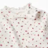 Long sleeve ribbed T-shirt with floral pattern for baby girls, white