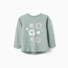 Long sleeve cotton T-shirt with hearts for baby girls, light green