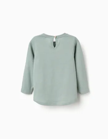 Long sleeve cotton T-shirt with hearts for baby girls, light green