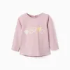 Long sleeve cotton T-shirt with hearts for baby girls, lilac