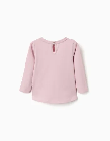Long sleeve cotton T-shirt with hearts for baby girls, lilac