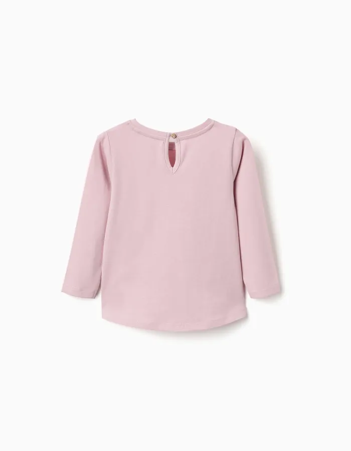 Long sleeve cotton T-shirt with hearts for baby girls, lilac