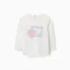 Long sleeve cotton T-shirt with hearts for baby girls, white