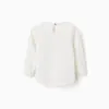 Long sleeve cotton T-shirt with hearts for baby girls, white