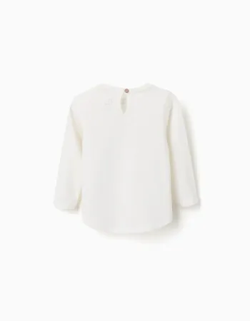 Long sleeve cotton T-shirt with hearts for baby girls, white