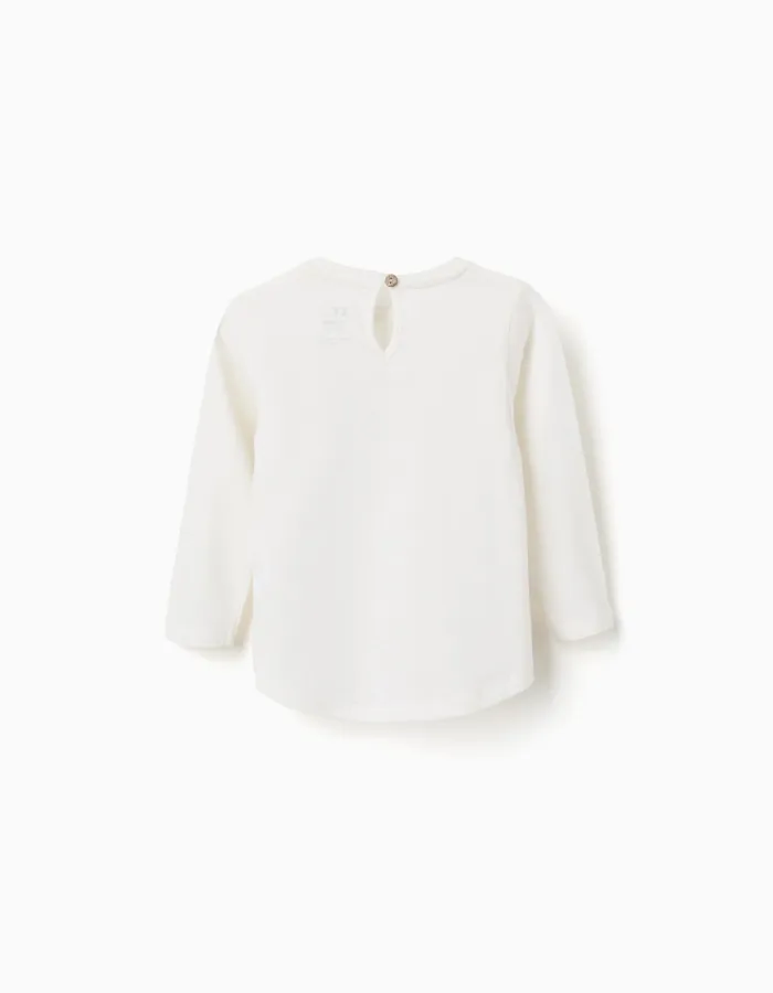 Long sleeve cotton T-shirt with hearts for baby girls, white