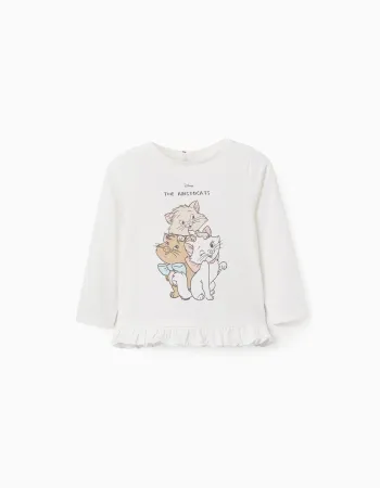Long sleeve cotton T-shirt with The Aristocats for baby girls, white
